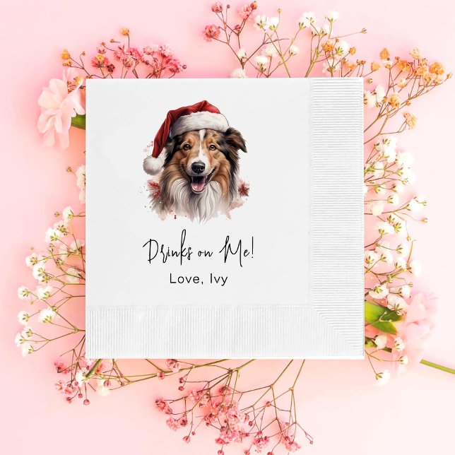 Christmas Rough Collie Dog Drinks On Me Napkins (Creator Uploaded)