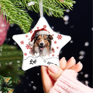 Christmas Rough Collie Dog Personalized Ceramic Or Ceramic Ornament