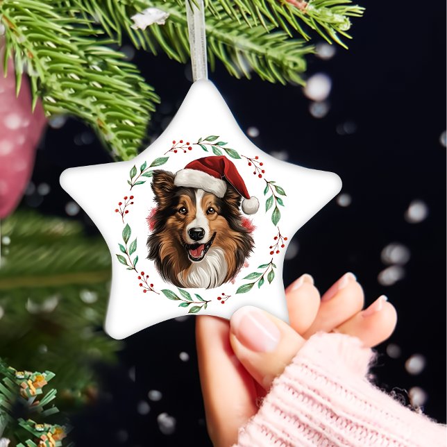 Christmas Rough Collie Dog Personalized Ceramic Ornament (Creator Uploaded)