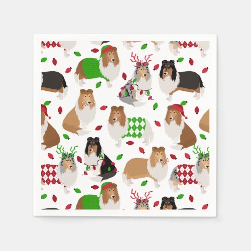 Christmas Rough Collie Napkins