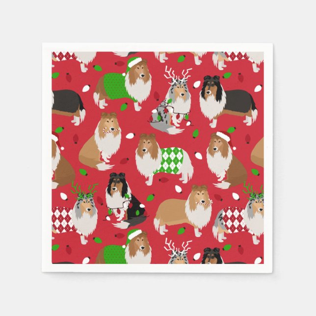 Christmas Rough Collie Napkins (Front)