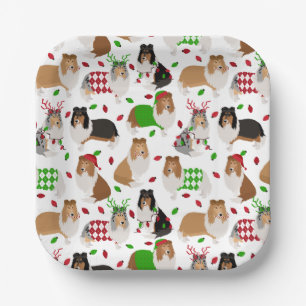 Christmas Rough Collie Paper Plates