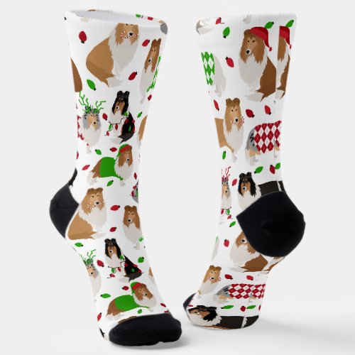 Christmas Rough Collie Socks