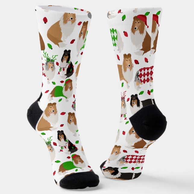 Christmas Rough Collie Socks (Angled)