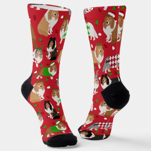 Christmas Rough Collie Socks