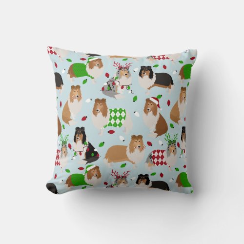 Christmas Rough Collie Throw Pillow