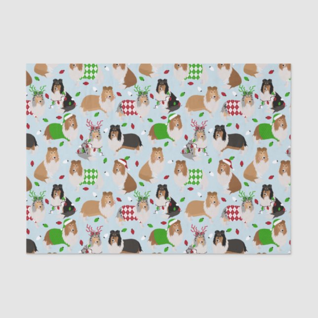 Christmas Rough Collie Tissue Paper (Front)