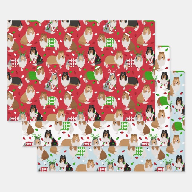 Christmas Rough Collie Wrapping Paper Sheets (Set)