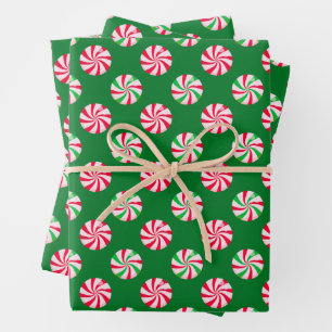Christmas Round Peppermint Candy Green Wrapping Paper Sheets