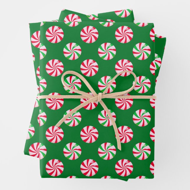 Christmas Round Peppermint Candy Green  Wrapping Paper Sheets (In situ)