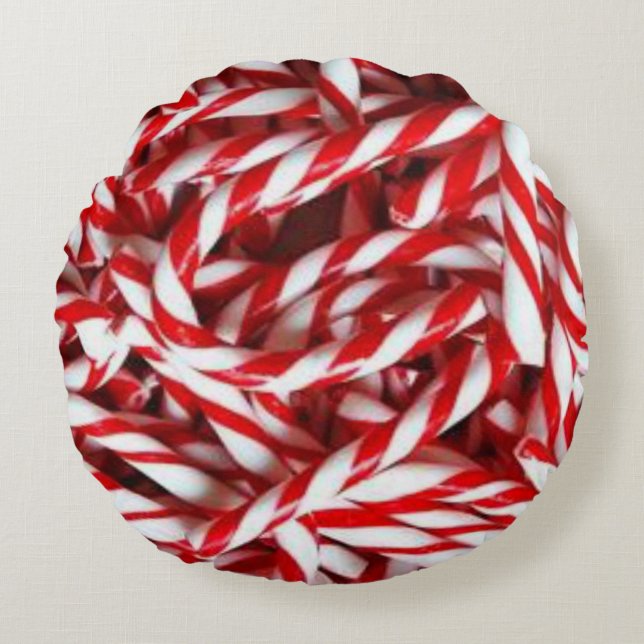 Christmas Round Pillow, Candy Cane Pillow (Front)