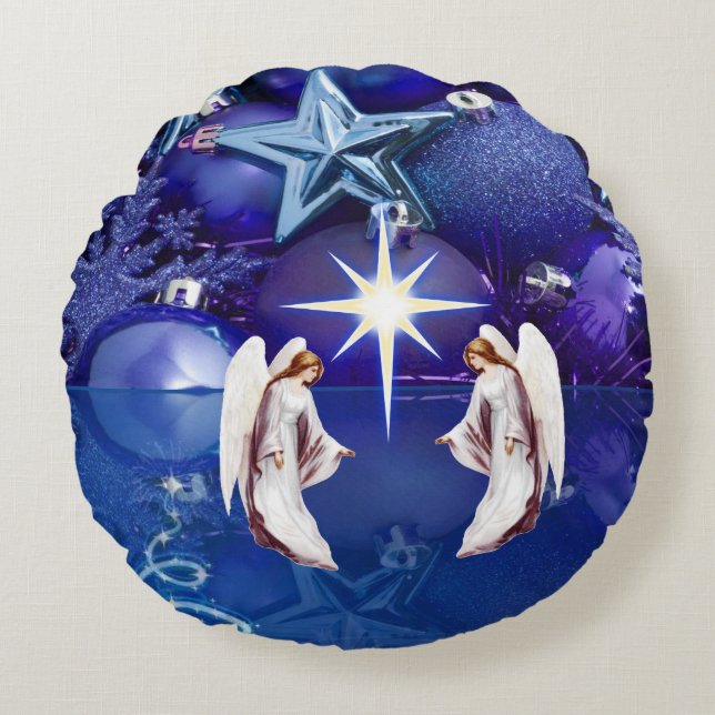 Christmas Round Pillow, Christmas Angel Round Pillow (Front)