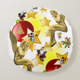 Christmas Round Pillow, Christmas Angel Round Pillow