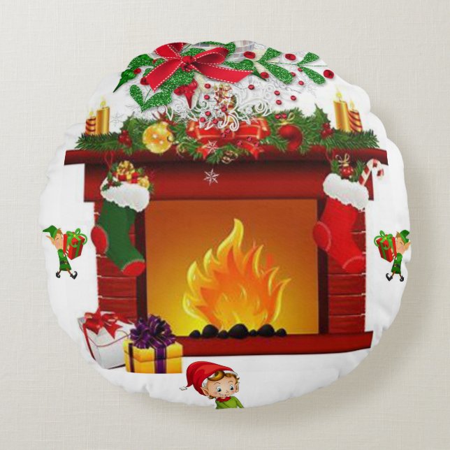 Christmas Round Pillow, Elf Pillow (Front)