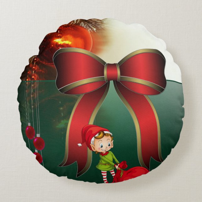 Christmas Round Pillow, Elf Pillow (Front)