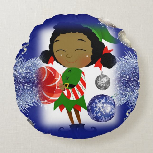 Christmas Round Pillow, Elf Pillow (Front)