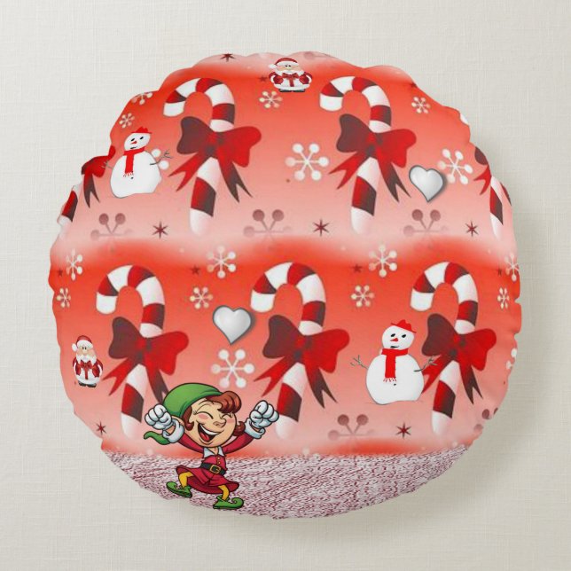 Christmas Round Pillow, Elf Pillow (Front)
