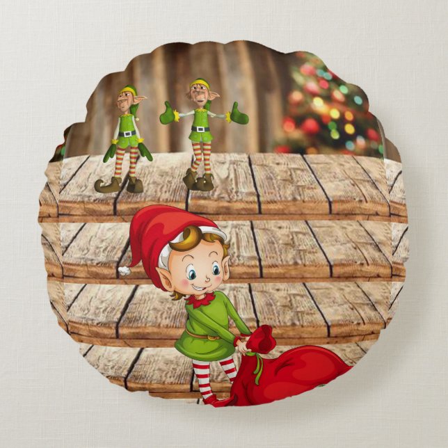 Christmas Round Pillow, Elf Pillow (Front)