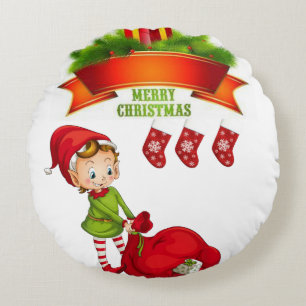 Christmas Round Pillow, Elf Round Pillow