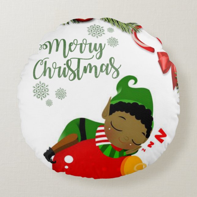Christmas Round Pillow, Elf Round Pillow (Front)