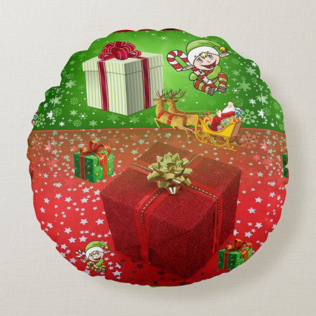 Christmas Round Pillow, Elf Round Pillow (Front)