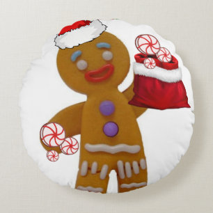 Christmas Round Pillow, Gingerbread Man Round Pillow