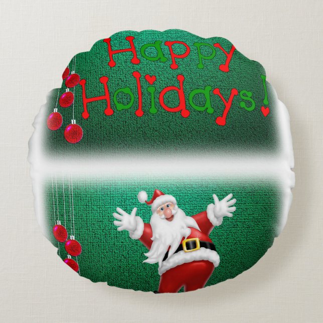 Christmas Round Pillow, Happy Holidays Pillow (Front)