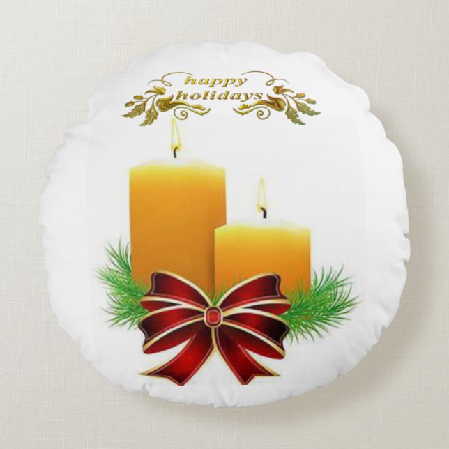 Christmas Round Pillow, Happy Holidays Round Pillow (Front)