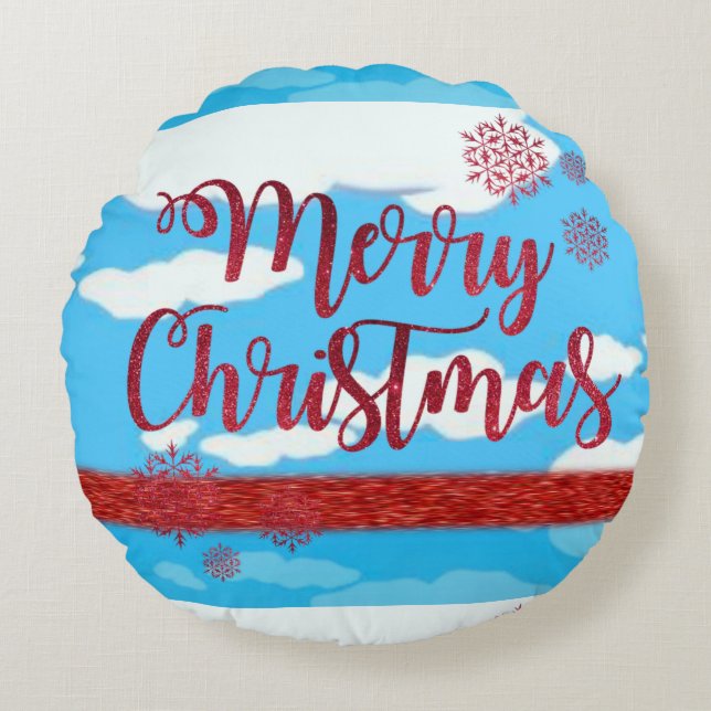 Christmas Round Pillow, Merry Christmas Pillow (Front)