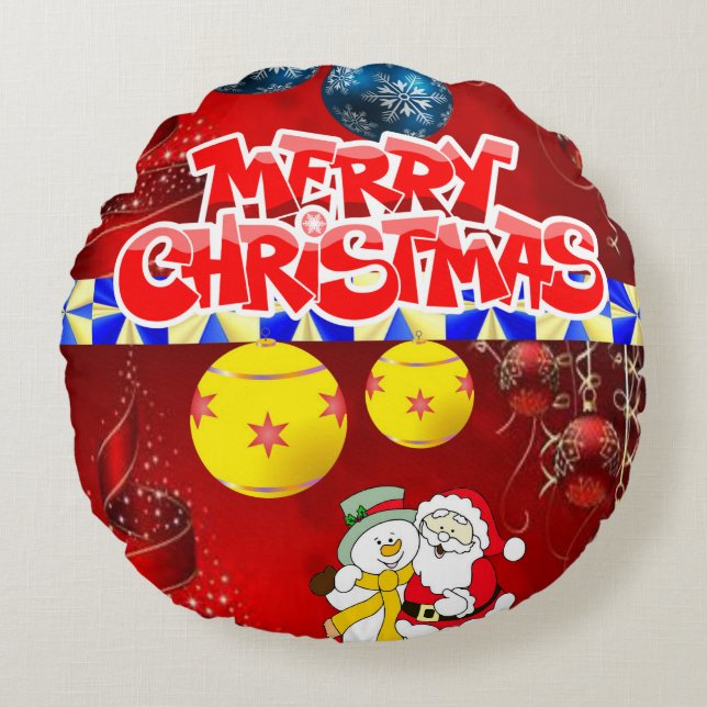 Christmas Round Pillow, Merry Christmas Pillow (Front)
