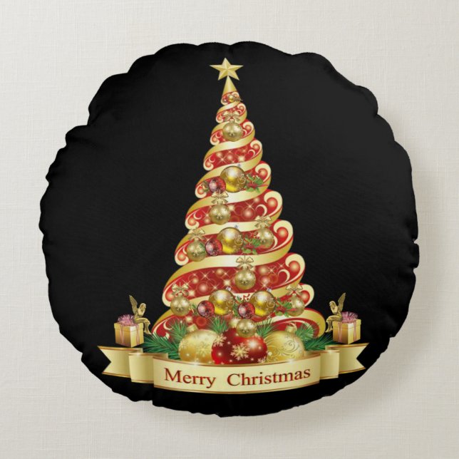Christmas Round Pillow, Merry Christmas Pillow (Front)