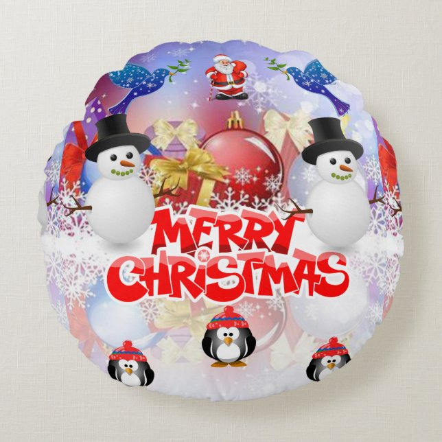 Christmas Round Pillow, Merry Christmas Pillow (Front)