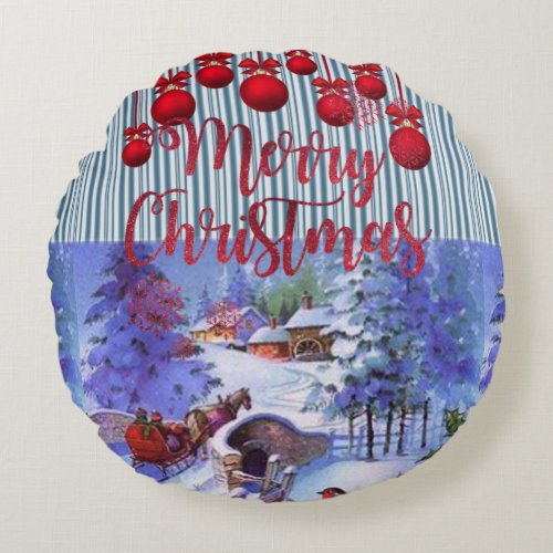 Christmas Round Pillow Merry Christmas Round Pillow