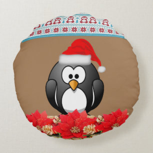 Christmas Round Pillow, Penguin Round Pillow