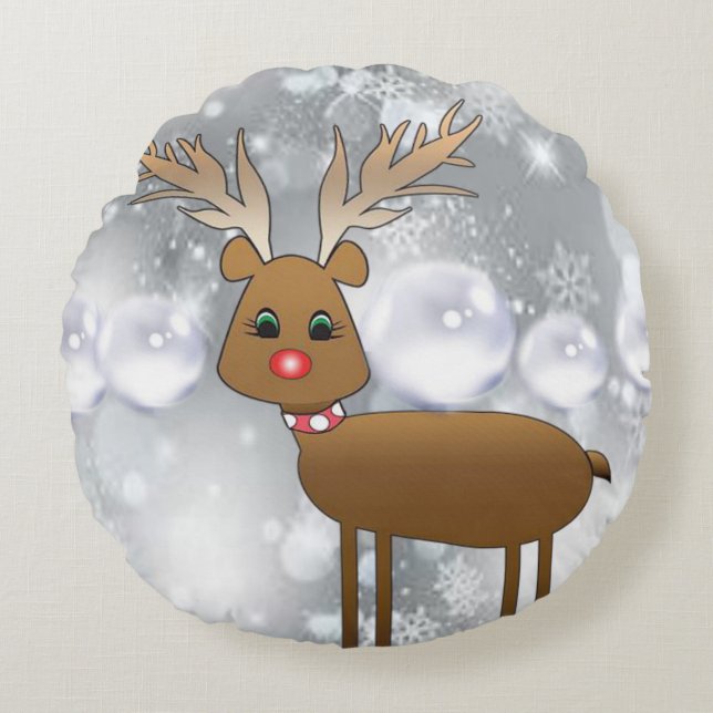 Christmas Round Pillow, Reindeer Pillow (Front)