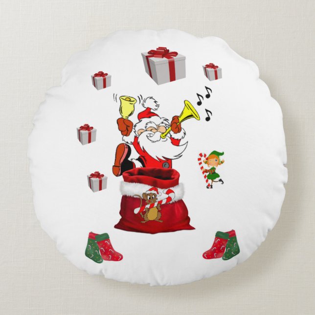 Christmas Round Pillow, Santa Round Pillow (Front)