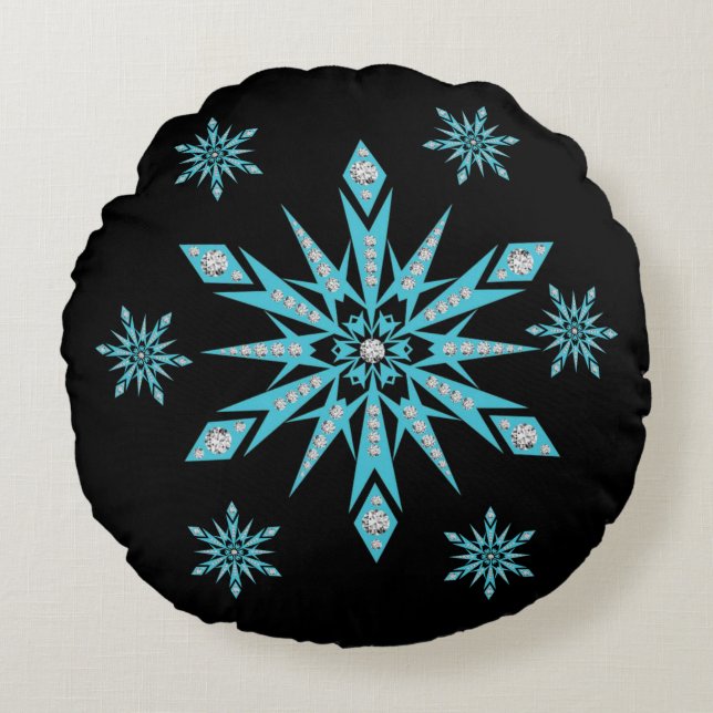 Christmas Round Pillow, Snowflake Round Pillow (Front)