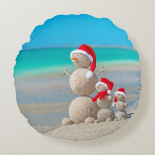 Christmas Round Pillow, Snowman Pillow