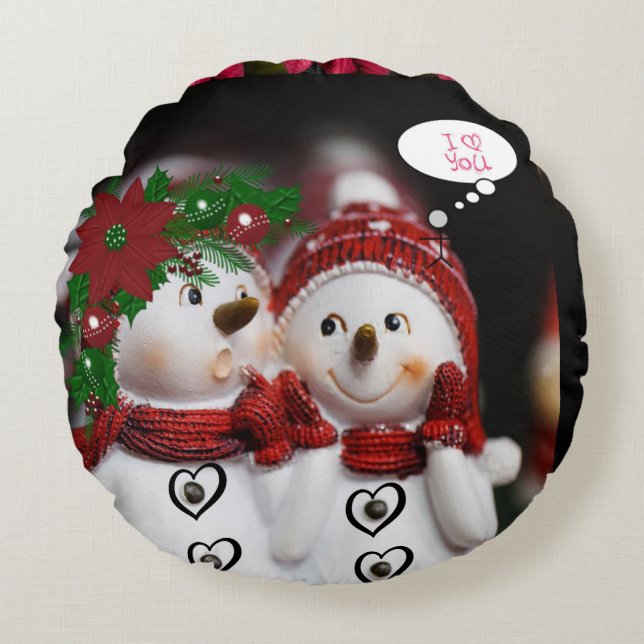 Christmas Round Pillow, Snowman Round Pillow (Front)