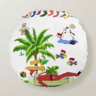 Christmas Round Pillow, Summer Beach Santa Pillow