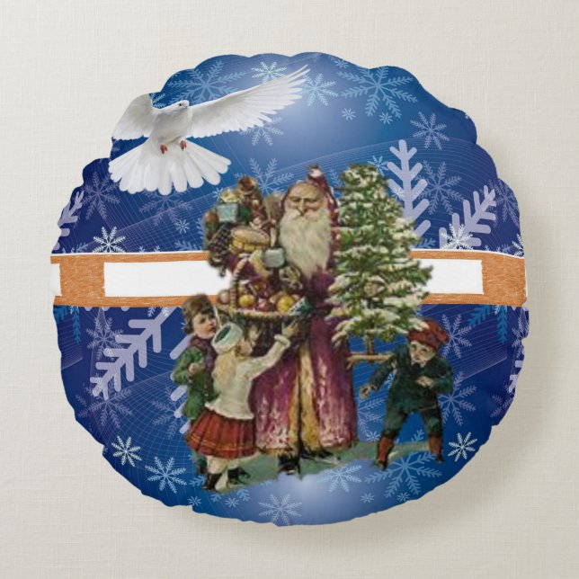 Christmas Round Pillow, Vintage Pillow (Front)