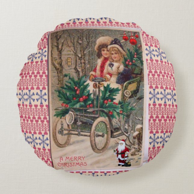 Christmas Round Pillow, Vintage Round Pillow (Front)