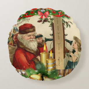 Christmas Round Pillow, Vintage Round Pillow