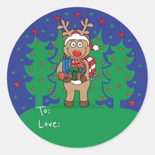 Christmas Round Stickers Reindeer Personalize
