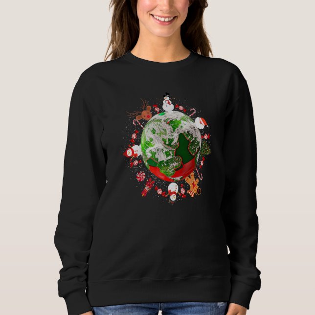 Christmas round the World Earth Graphic Christmas  Sweatshirt (Front)