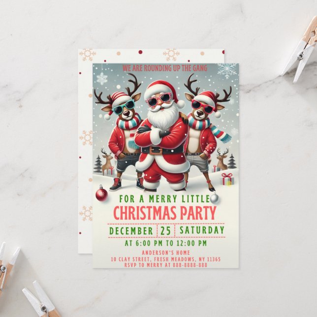 Christmas Rounding up the Gang Invitation (Front/Back In Situ)