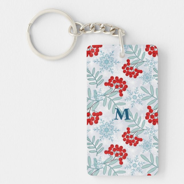 Christmas, Rowan, red, white, snowflakes Keychain (Front)