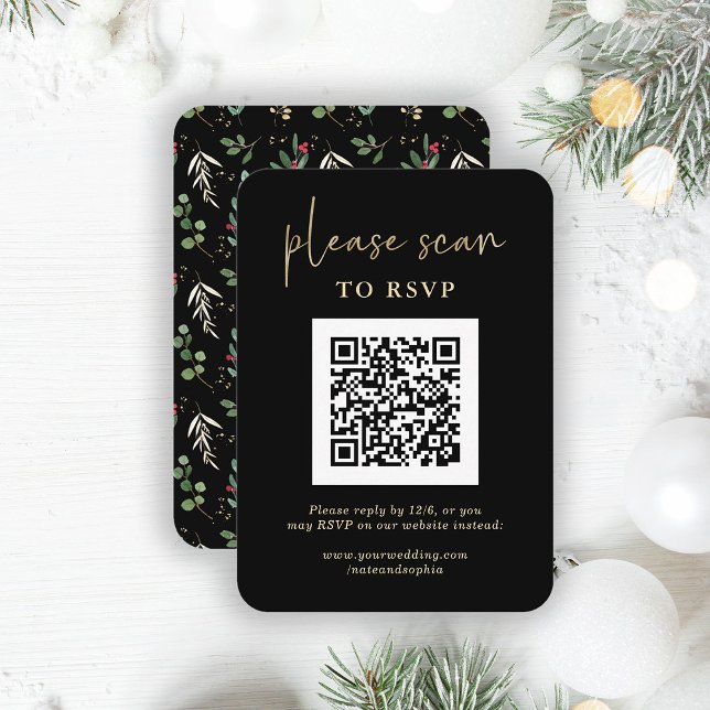 Christmas RSVP with QR Code | Gilded Greenery Enclosure Card (Creator Uploaded)
