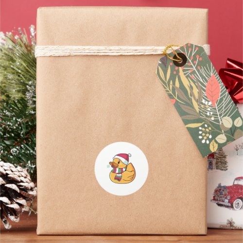 Christmas Rubber Duck Santa Hat Gift For Duck Fans Classic Round Sticker