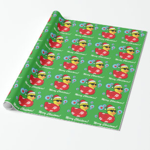 Christmas Rubber Ducky in Hawaiian Shirt Aloha Wrapping Paper